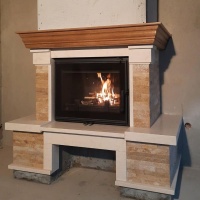 Портал для каміна Bravo Карпати Мармо Crema Marfil мармур + Болгарський сланець бежевий прямий n1