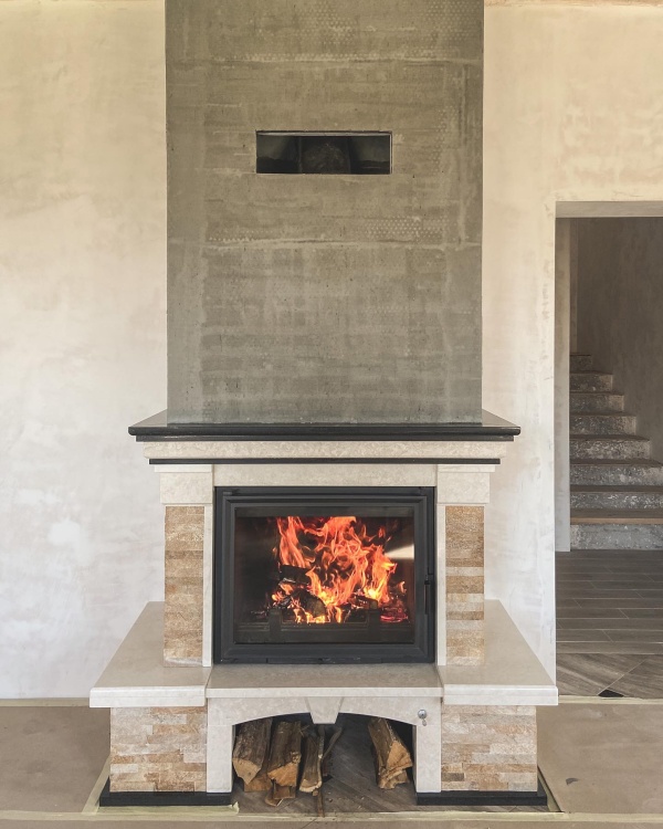 Портал для каміна Bravo Карпати Мармо Crema Marfil мармур + Болгарський сланець бежевий прямий n1