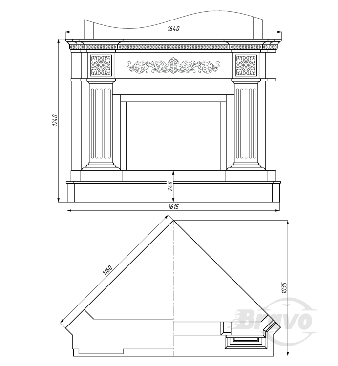 Портал для каміна Bravo Київ Crema Marfil мармур бежевий кутовий