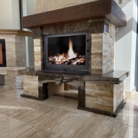 Портал для каміна Bravo Карпати Мармо Emperador Dark мармур + Болгарський сланець коричневий прямий n1