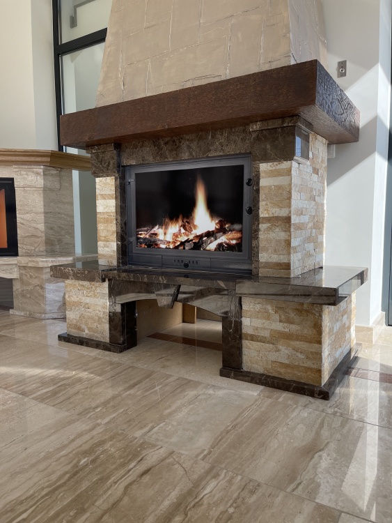 Портал для каміна Bravo Карпати Мармо Emperador Dark мармур + Болгарський сланець коричневий прямий n1