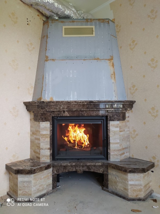 Портал для каміна Bravo Карпати Мармо Emperador Dark мармур + Болгарський сланець коричневий прямий n1