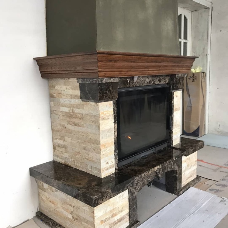 Портал для каміна Bravo Карпати Мармо Emperador Dark мармур + Болгарський сланець коричневий прямий n1