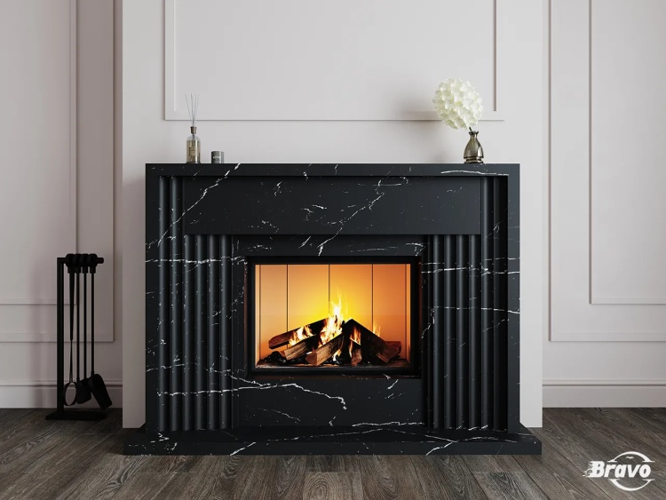 Портал для каміна Bravo Портленд Nero Marquina Antique мармур чорний прямий