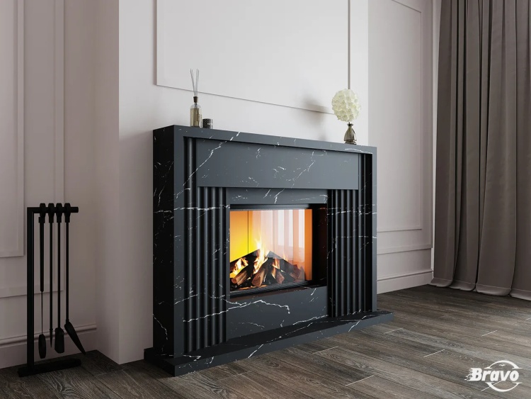 Портал для каміна Bravo Портленд Nero Marquina Antique мармур чорний прямий
