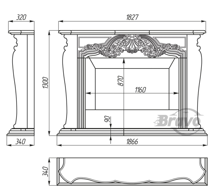 Портал для каміна Bravo Вікторія Polaris мармур білий прямий