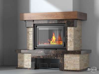 Портал для каміна Bravo Карпати Мармо 2 Emperador Dark мармур + Болгарський сланець коричневий прямий n1