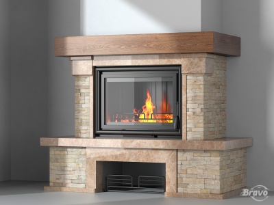 Портал для каміна Bravo Карпати Мармо 2 Emperador Light мармур + Болгарський сланець бежевий прямий n1