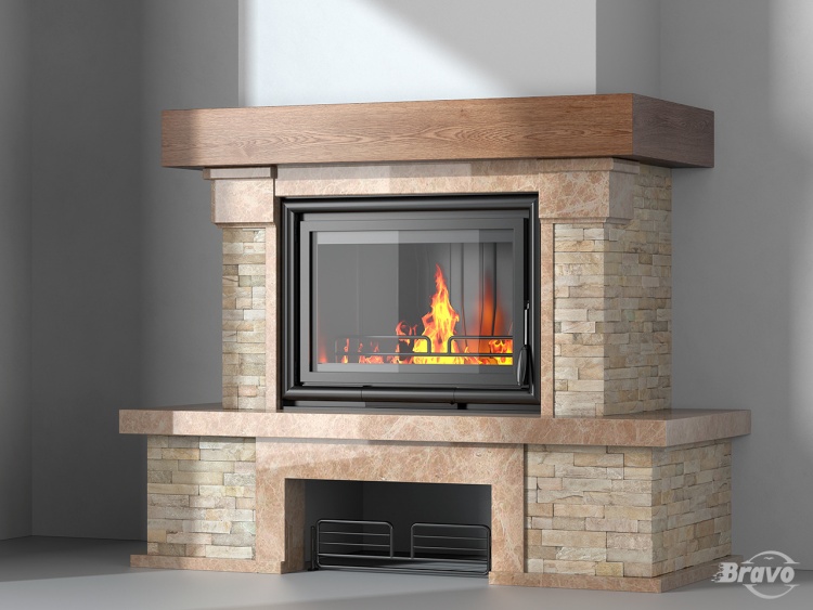 Портал для каміна Bravo Карпати Мармо 2 Emperador Light мармур + Болгарський сланець бежевий прямий n1
