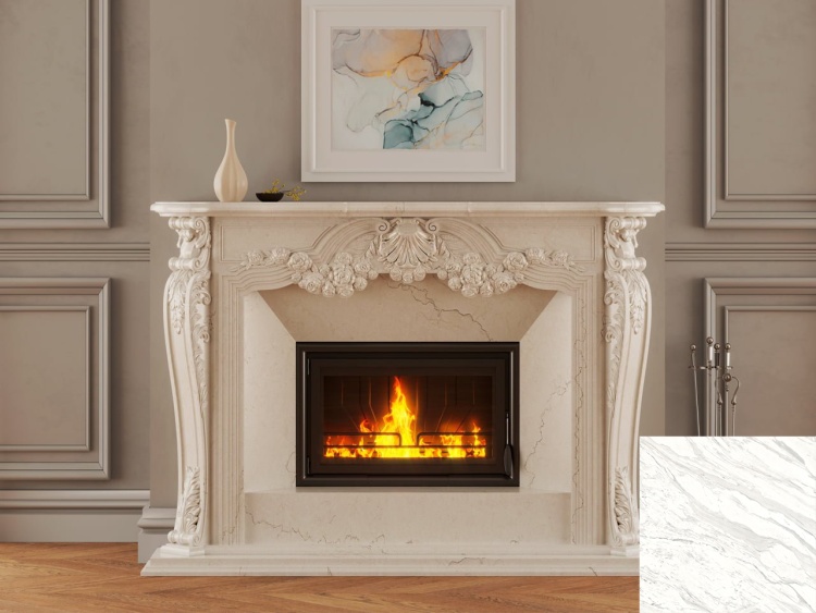 Портал для каміна Bravo Вікторія Volakas мармур білий прямий