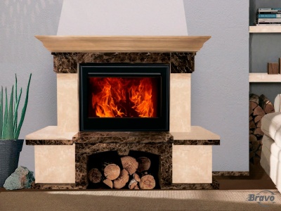 Портал для каміна Bravo Глорія Botticino + Emperador Dark мармур бежевий/коричневий прямий n1