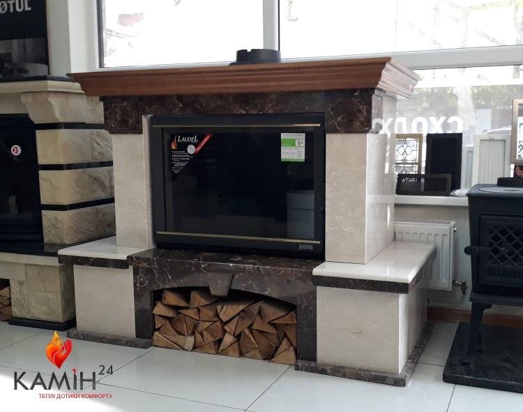 Портал для каміна Bravo Глорія Botticino + Emperador Dark мармур бежевий/коричневий прямий n1