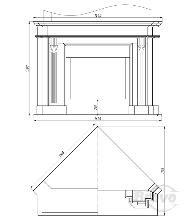 Портал для каміна Bravo Клайпеда Volakas + Nero Marquina мармур білий/чорний кутовий