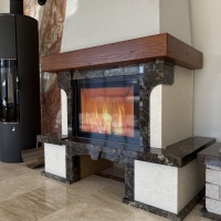 Портал для каміна Bravo Сафо Giallo Atlantide + Emperador Dark мармур бежевий/коричневий прямий n1