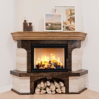 Портал для камина Bravo Порто Giallo Atlantide + Emperador Dark мрамор бежевый/коричневый угловой n3