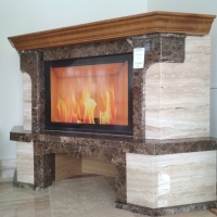 Портал для камина Bravo Порто Giallo Atlantide + Emperador Dark мрамор бежевый/коричневый угловой n3