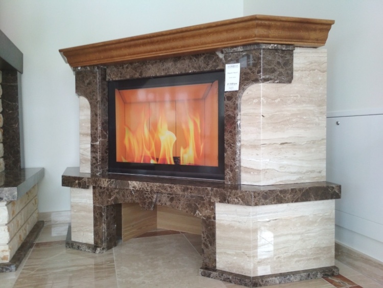 Портал для камина Bravo Порто Giallo Atlantide + Emperador Dark мрамор бежевый/коричневый угловой n3