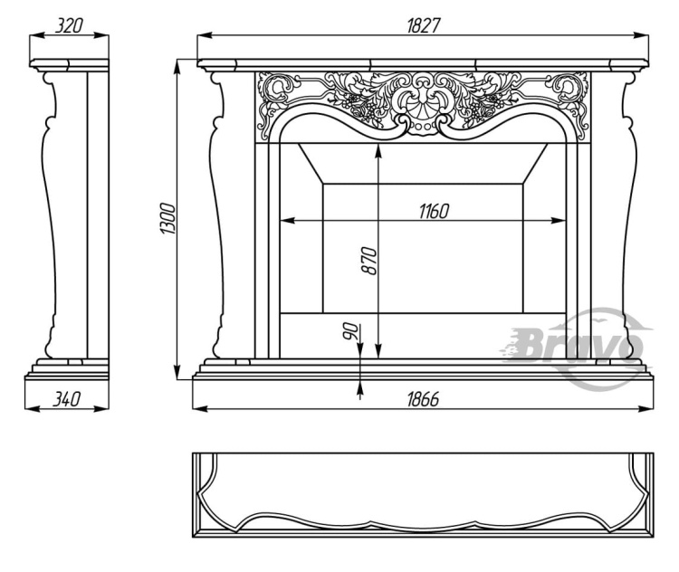 Портал для каміна Bravo Лондон Volakas мармур білий прямий
