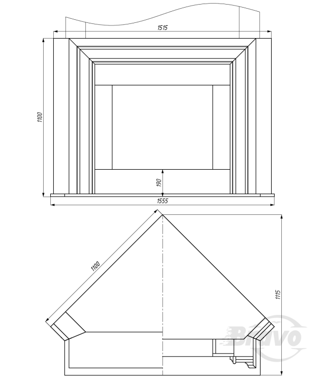 Портал для каміна Bravo Ліон Pietra Grey мармур сірий кутовий