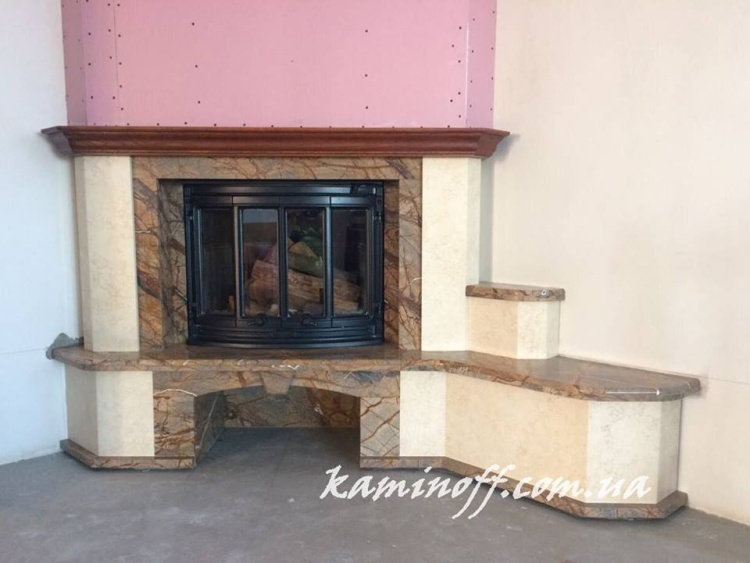 Портал для камина Bravo Парма Браун Bidasar Brown + Giallo Atlantide мрамор бежевый/коричневый прямой