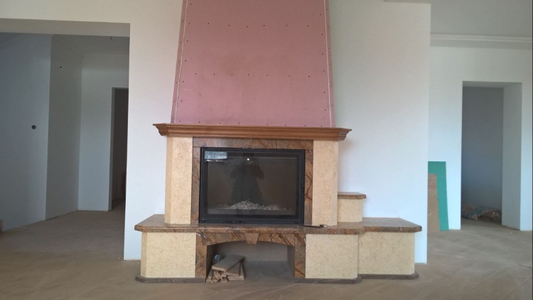 Портал для камина Bravo Парма Браун Bidasar Brown + Giallo Atlantide мрамор бежевый/коричневый прямой