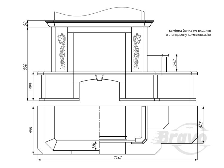 Портал для камина Bravo Парма Браун Bidasar Brown + Giallo Atlantide мрамор бежевый/коричневый прямой