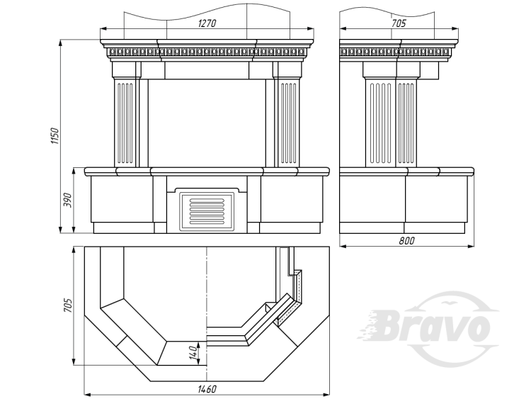 Портал для камина Bravo Люблин Giallo Atlantide + Emperador Dark мрамор бежевый/коричневый прямой n1