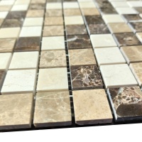 Мозаика из мрамора Полированная МКР-2П (23x23) Emperador Dark + Emperador Light + Crema Marfil