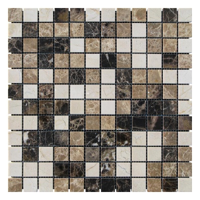 Мозаїка з мармуру Полірована МКР-2П (23x23) Emperador Dark + Emperador Light + Crema Marfil