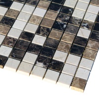 Мозаика из мрамора Полированная МКР-2П (23x23) Emperador Dark + Emperador Light + Crema Marfil