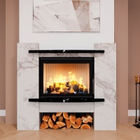Портал для каміна Bravo Лейпциг Volakas + Nero Marquina мармур білий/чорний прямий