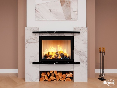 Портал для каміна Bravo Лейпциг Volakas + Nero Marquina мармур білий/чорний прямий