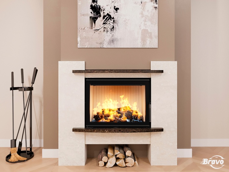 Портал для каміна Bravo Лейпциг Botticino + Emperador Dark мармур бежевий/коричневий прямий