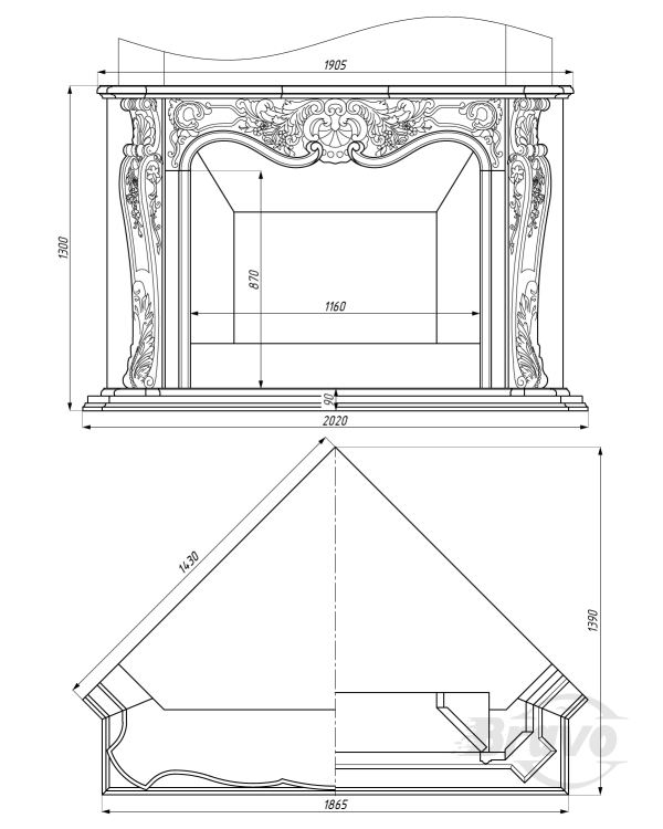 Портал для каміна Bravo Лондон Volakas мармур білий кутовий