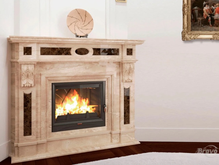 Портал для каміна Bravo Львів Daino Reale + Emperador Dark мармур бежевий/коричневий кутовий