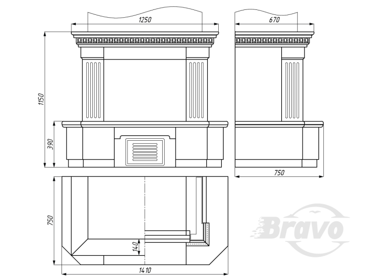 Портал для каміна Bravo Люблін Giallo Atlantide + Emperador Dark мармур бежевий/коричневий прямий n2