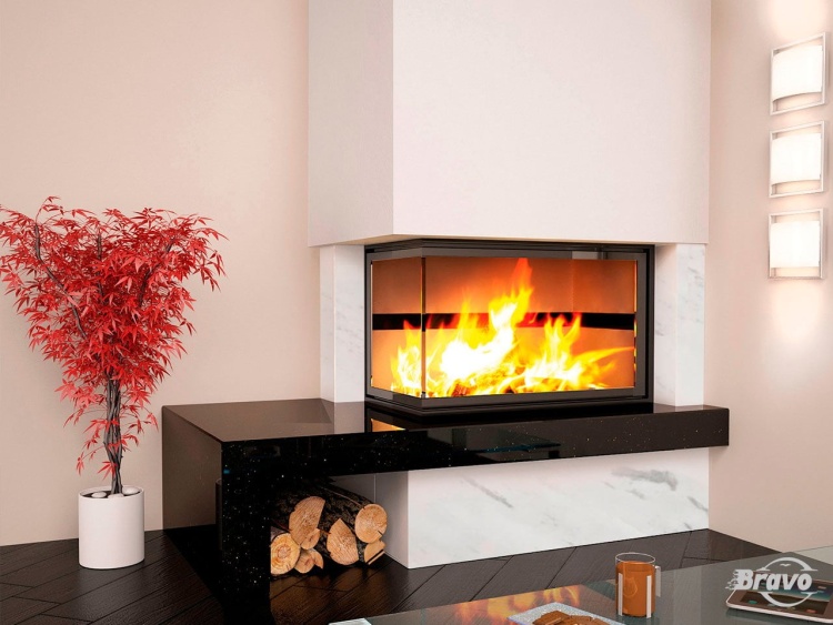 Портал для каміна Bravo Техно Botticino + Nero Marquina мармур бежевий/чорний кутовий