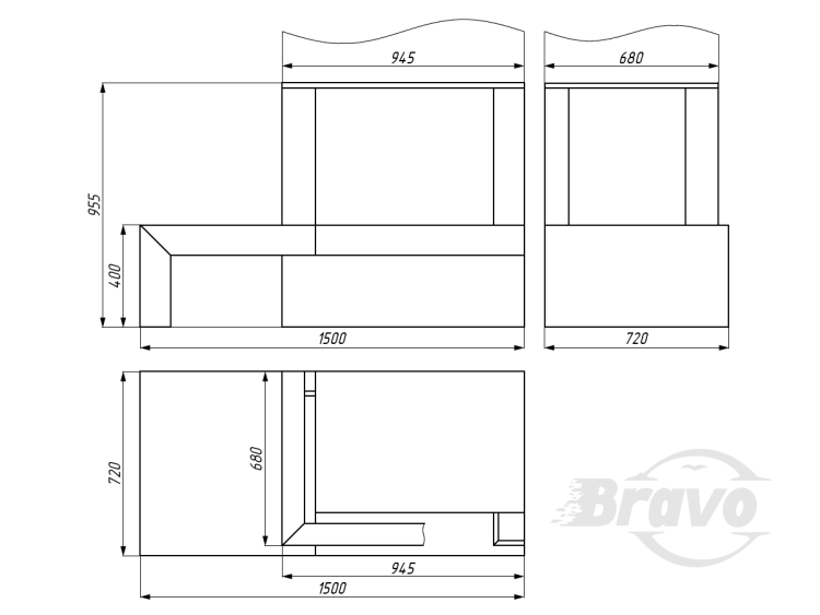 Портал для каміна Bravo Техно Botticino + Nero Marquina мармур бежевий/чорний кутовий