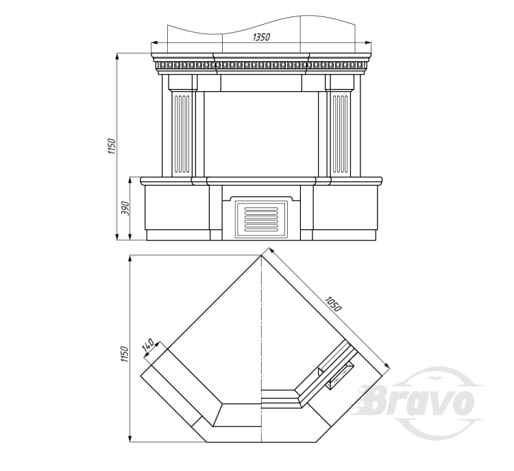 Портал для каміна Bravo Люблін Giallo Atlantide + Emperador Dark мармур бежевий/коричневий кутовий n3
