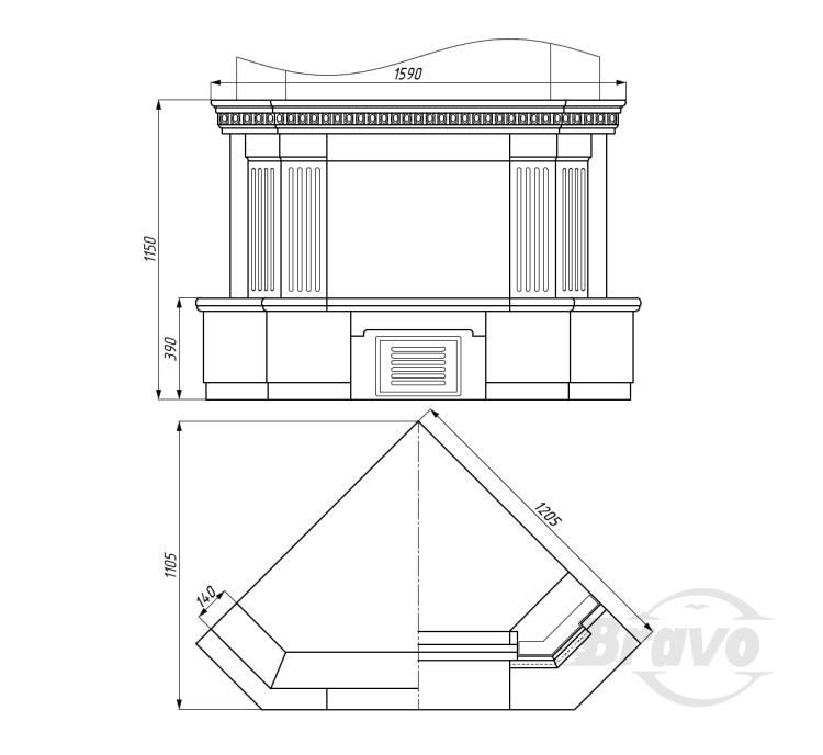 Портал для каміна Bravo Люблін Giallo Atlantide + Emperador Dark мармур бежевий/коричневий кутовий n4