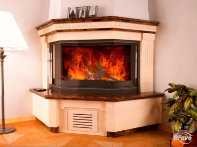 Портал для каміна Bravo Люблін Giallo Atlantide + Emperador Dark мармур бежевий/коричневий кутовий n4