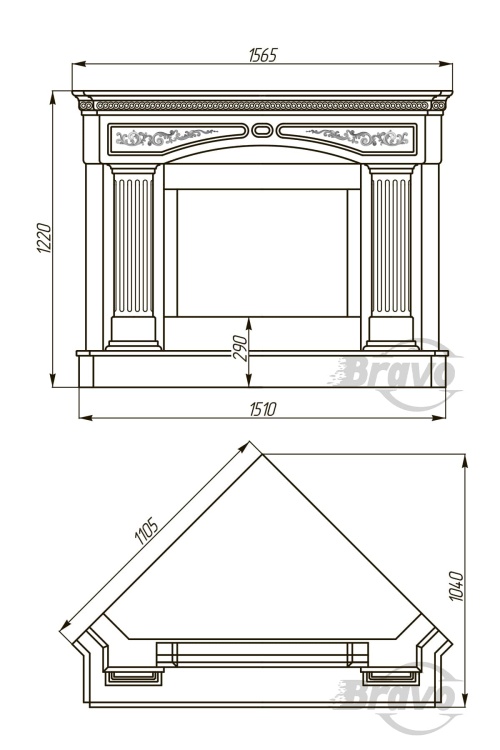 Портал для камина Bravo Валенсия Polaris мрамор белый прямой