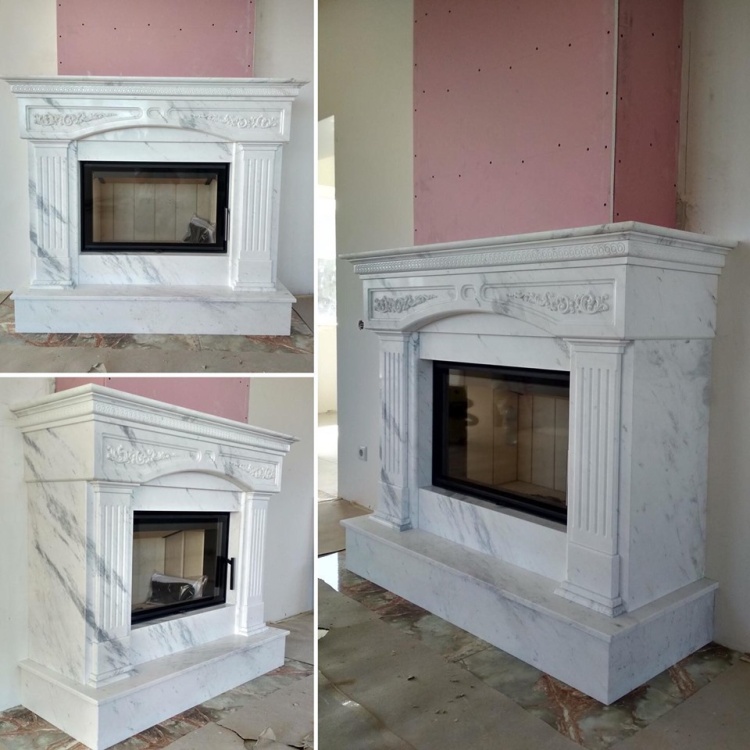 Портал для камина Bravo Валенсия Polaris мрамор белый прямой