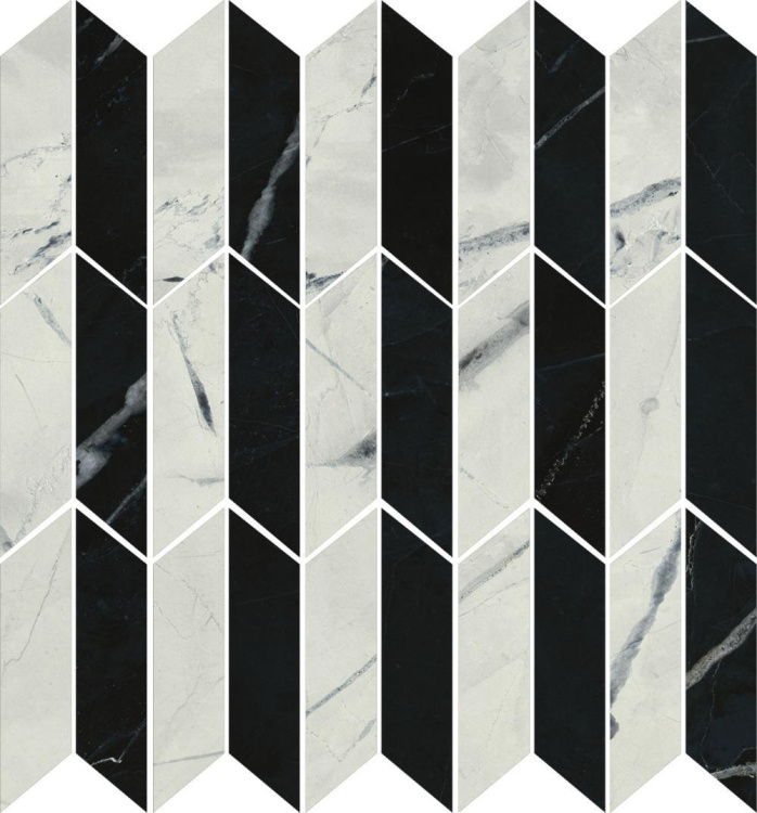 Мозаїка Dune 188714 Black &amp; Light Calacatta 27*28 чорно-біла глянцева керамограніт