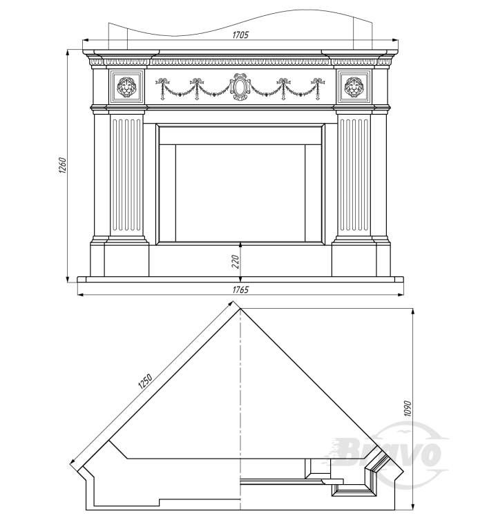 Портал для каміна Bravo Амстердам Polaris мармур білий кутовий