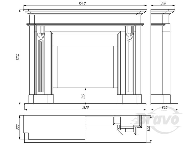 Портал для каміна Bravo Клайпеда Botticino + Emperador Dark мармур бежевий/коричневий прямий