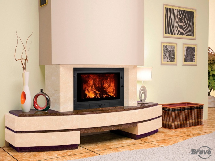 Портал для каміна Bravo Осло Botticino + Verde Guatemala мармур бежевий/зелений прямий з балкою