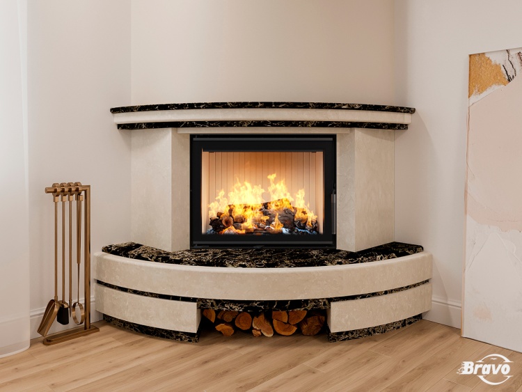 Портал для каміна Bravo Осло Botticino + Verde Guatemala мармур бежевий/зелений прямий з балкою