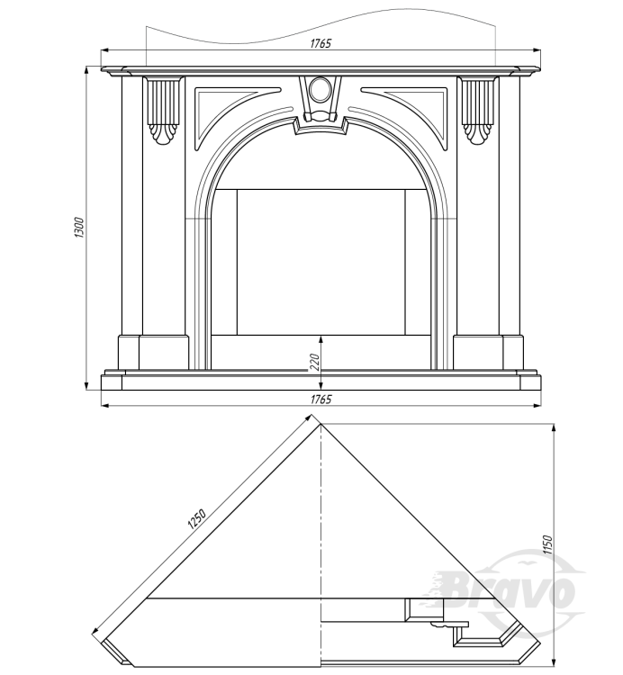Портал для каміна Bravo Манчестер Botticino + Emperador Dark мармур бежевий/коричневий кутовий