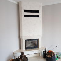 Портал для каміна Bravo Баварія Botticino мармур + Atem White кварц бежевий/білий кутовий